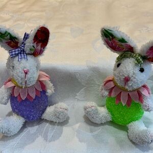 Floral Plush lighted Bunny Set - Green and Purple